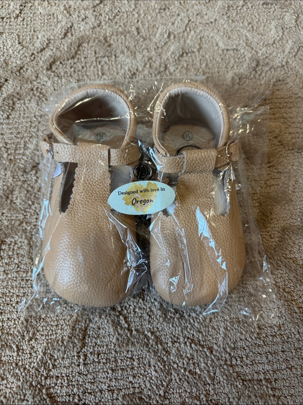 Little Love Bug Tan Leather T-Strap Shoes